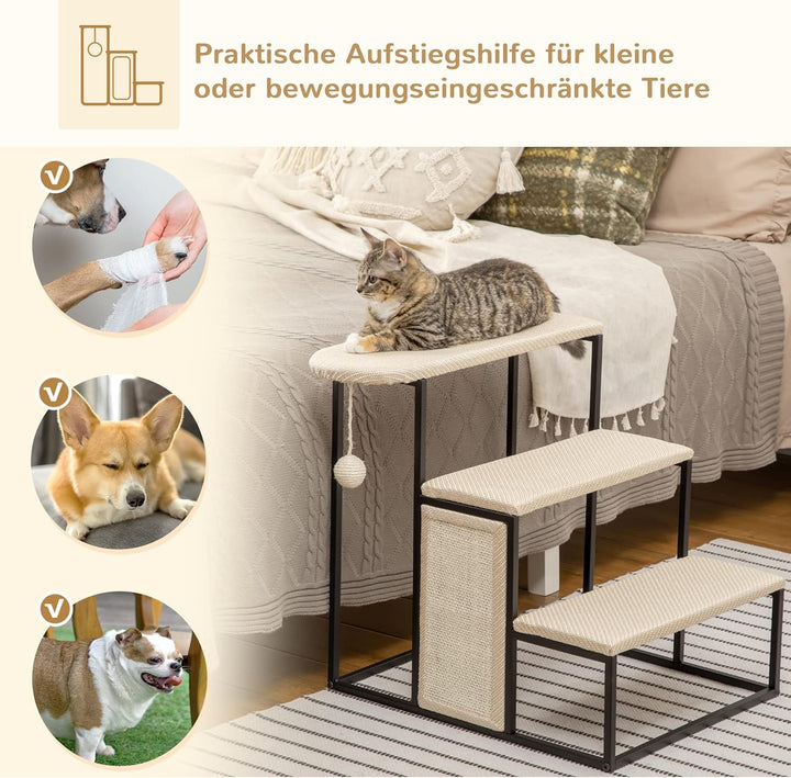 PawHut Hundetreppe 3 Stufen 53 cm Hoch Haustiertreppe für Katzen bis zu 6 kg Katzentreppe Hunderampe