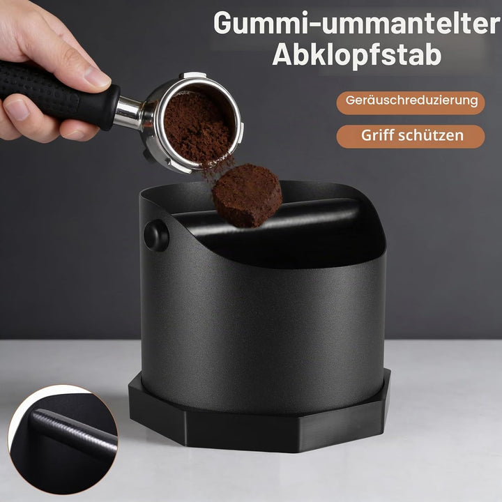 Abklopfbehälter für Siebträger Espresso, 1.6L Edelstahl Kaffee Knock Box mit Abnehmbarer Knock Bar &amp;