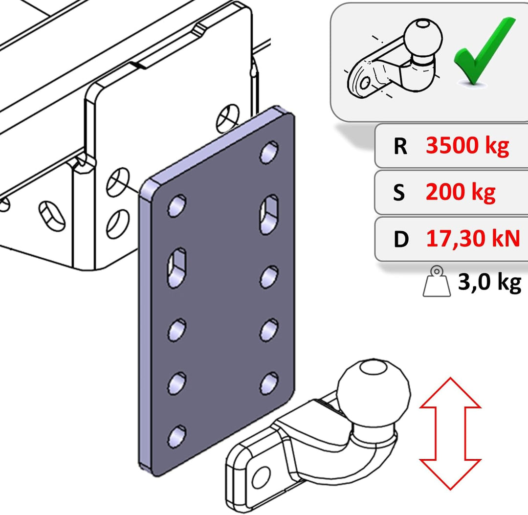 XIMPLIO Universelle Adapterplatte zur Höhenverstellung 5x90 der Anhängerkupplung für 2-Loch 90 mm AH