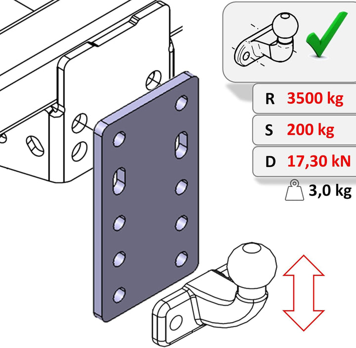 XIMPLIO Universelle Adapterplatte zur Höhenverstellung 5x90 der Anhängerkupplung für 2-Loch 90 mm AH