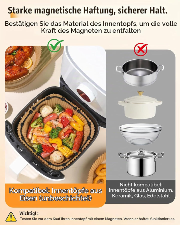 Airfryer Zubehör Set mit 4 Silikonmagneten – verhindert, dass Backpapier Lebensmittel bedeckt – inkl