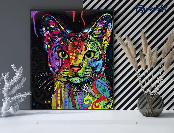 Figured'Art Malen Nach Zahlen Erwachsene Mit Rahmen Moderne fraktale Katze - Paint by Numbers Bastel