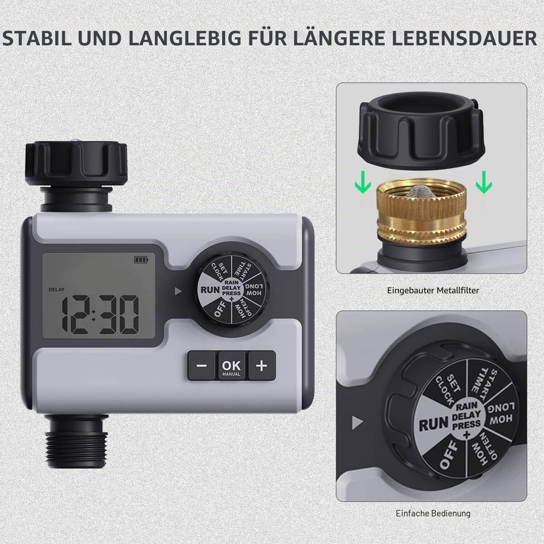 Bewässerungscomputer mit LCD-Display [1 Ausgang] – 3 Programme × Regenverzögerung | Auto-Bewässerung