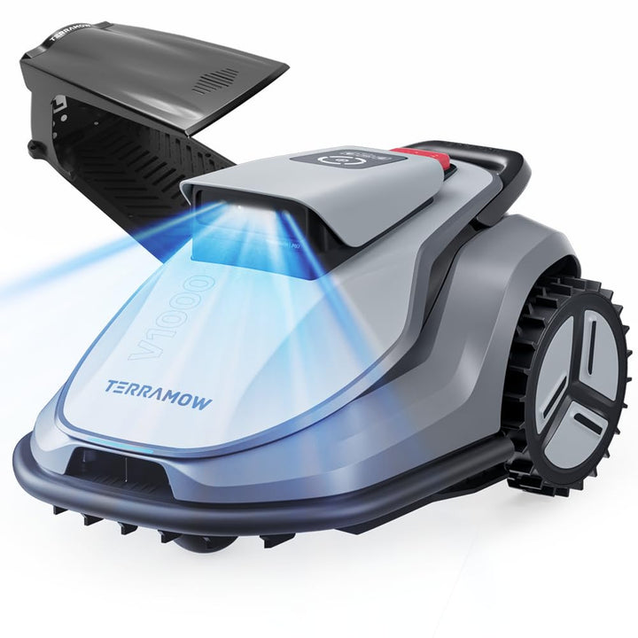 Terramow V1000 Mähroboter ohne Begrenzungskabel mit Garage, Tri-AI-Vision-Technologie ohne Draht-/RT