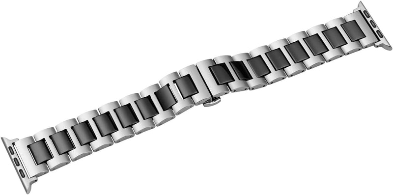 YISIWERA 49mm 45mm 44mm 42mm Armband Kompatibel für Apple Watch Schwarze Keramik Silber Metall Armba