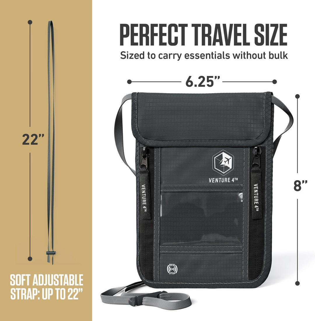 Venture 4TH Travel Neck Wallet with RFID Blocking – Passport Holder Neck Pouch to Keep Your Cash and