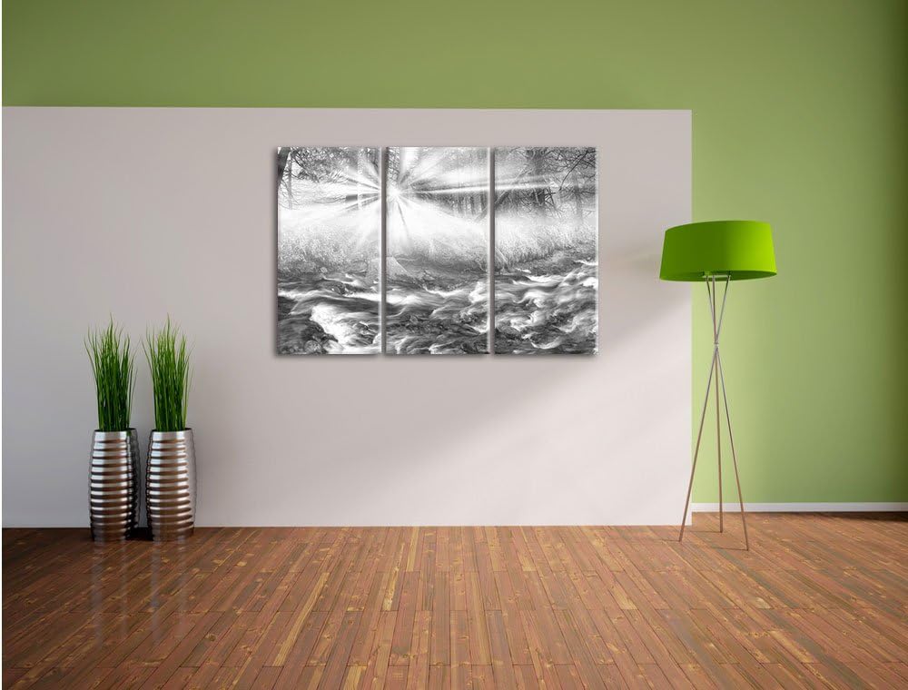 Pixxprint Nebeldickicht im Wald / 3-Teilig/Gesamtmass 120cm Leinwandbild bespannt auf Holzrahmen/Wan