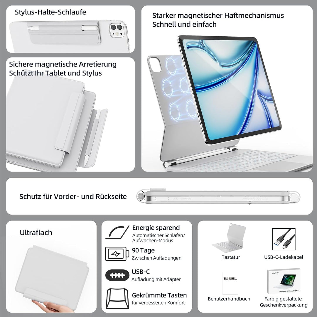RAYMCRAFT für iPad Air 13 Zoll Hülle mit Tastatur (M4/M3/M2) & iPad Pro 12,9" (6./5./4./3. Gen.) Mag