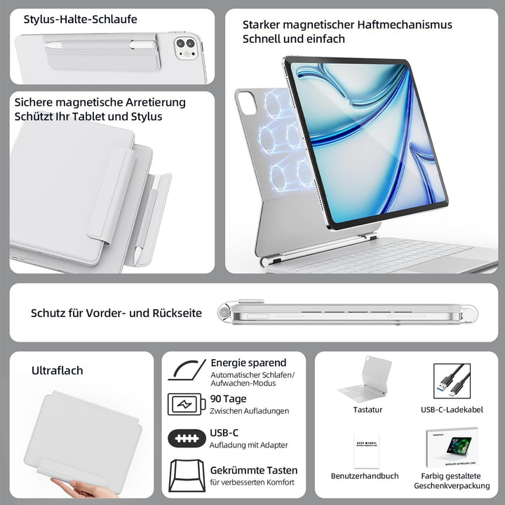 RAYMCRAFT für iPad Air 13 Zoll Hülle mit Tastatur (M4/M3/M2) & iPad Pro 12,9" (6./5./4./3. Gen.) Mag