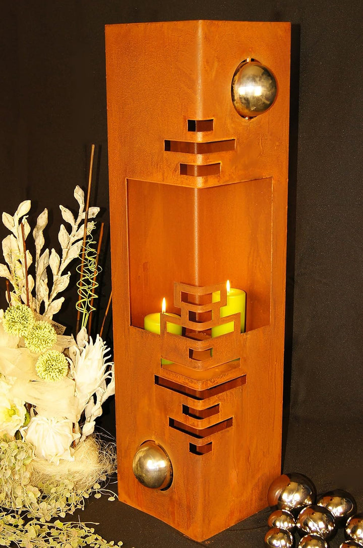 Feuersäule Modern Edelrost Rost Metall Gartendeko Garten Stele Fackel Feuer Säule
