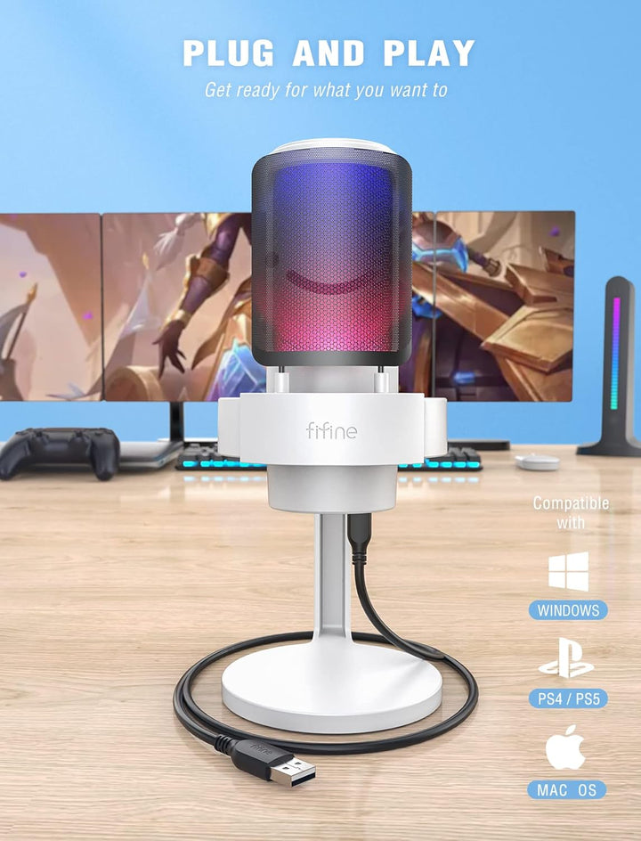 FIFINE USB Mikrofon PC, Gaming Mikrofon für Streaming Podcast Studio, Microphone USBC für PS4 PS5 MA