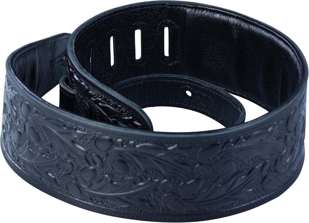 Levy's Leathers PM44T01-BLK Gitarrengurt, gepolstert, Leder, Eichel- und Eichenblätter-Design, 7,6 c