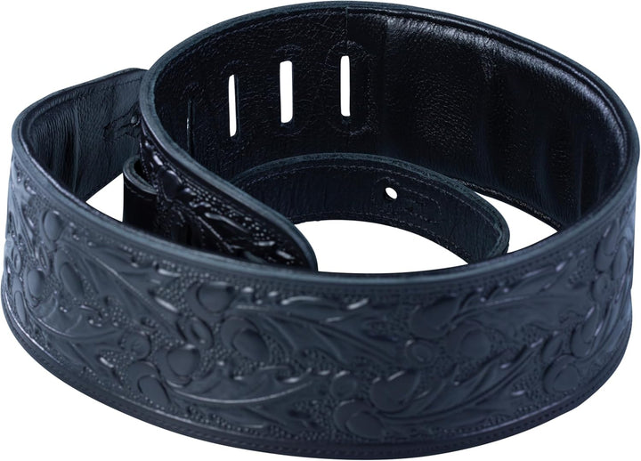 Levy's Leathers PM44T01-BLK Gitarrengurt, gepolstert, Leder, Eichel- und Eichenblätter-Design, 7,6 c