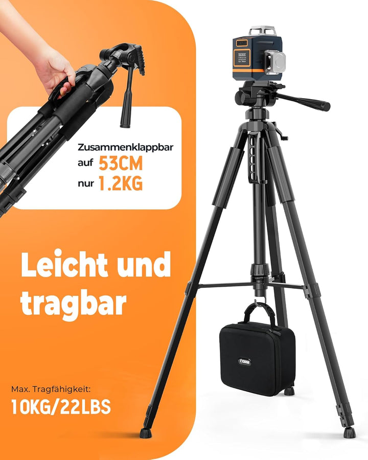Stativ Laser, CIGMAN 1,5m-Aluminium-Verstellstativ Baustativ für Laser und Kameras mit 3-Wege-Schwen