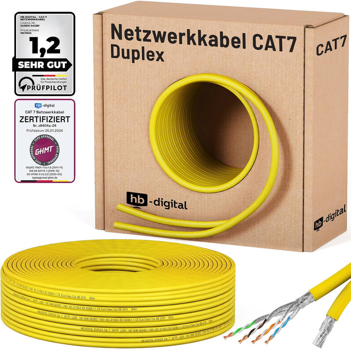 HB-DIGITAL 50m Netzwerkkabel LAN Duplex Verlegekabel Cabel cat.7 max. 1000MHz Reines Kupfer S/FTP PI