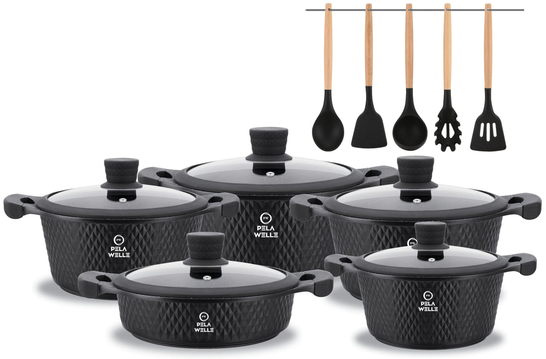 Pela Welle® Topfset Induktion [15-teilig Keramik] inkl. Küchenhelfer, Topfset antihaftbeschichtet |