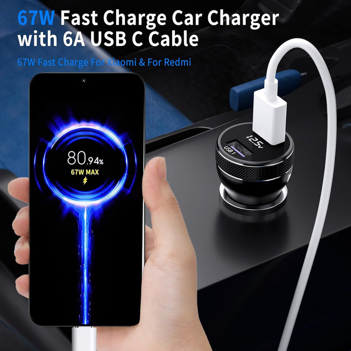 67W Zigarettenanzünder USB Ladegerät mit USB C Kabel 1M für Mi Turbo Charge Auto Schnellladegerät Tu