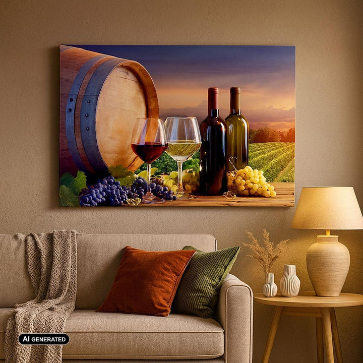 ARTTOR Bilder auf Leinwand 100x70cm Leinwandbild Wein Weinberg Sommer Gross Wanddeko Bild Schlafzimm
