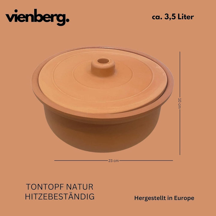 Güvec Tontopf mit Deckel zum Kochen ⌀23,5cm I 3,5 Liter I Ton-Kochtopf, rund Schmortopf backofengeei