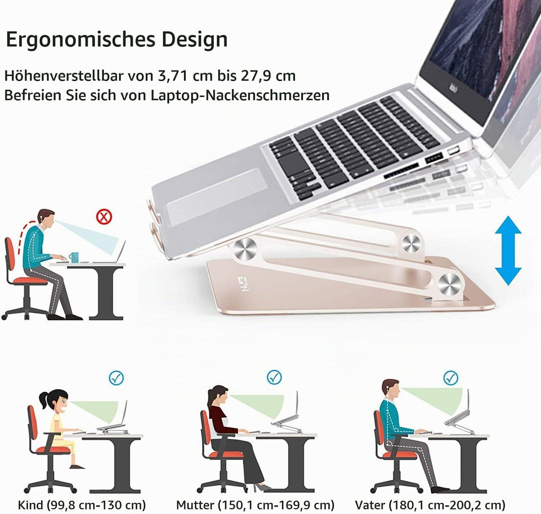 Konsol Laptopständer, Faltbarer Laptop-Riser, verstellbare Winkel, Aluminium leicht und langlebig, L