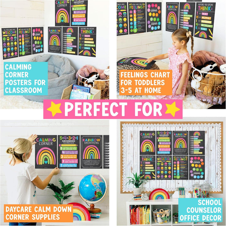 8 Kreidetafel-Poster mit beruhigender Ecke, für Klassenzimmer, Must-Haves für Lehrer – Calm Down Cor