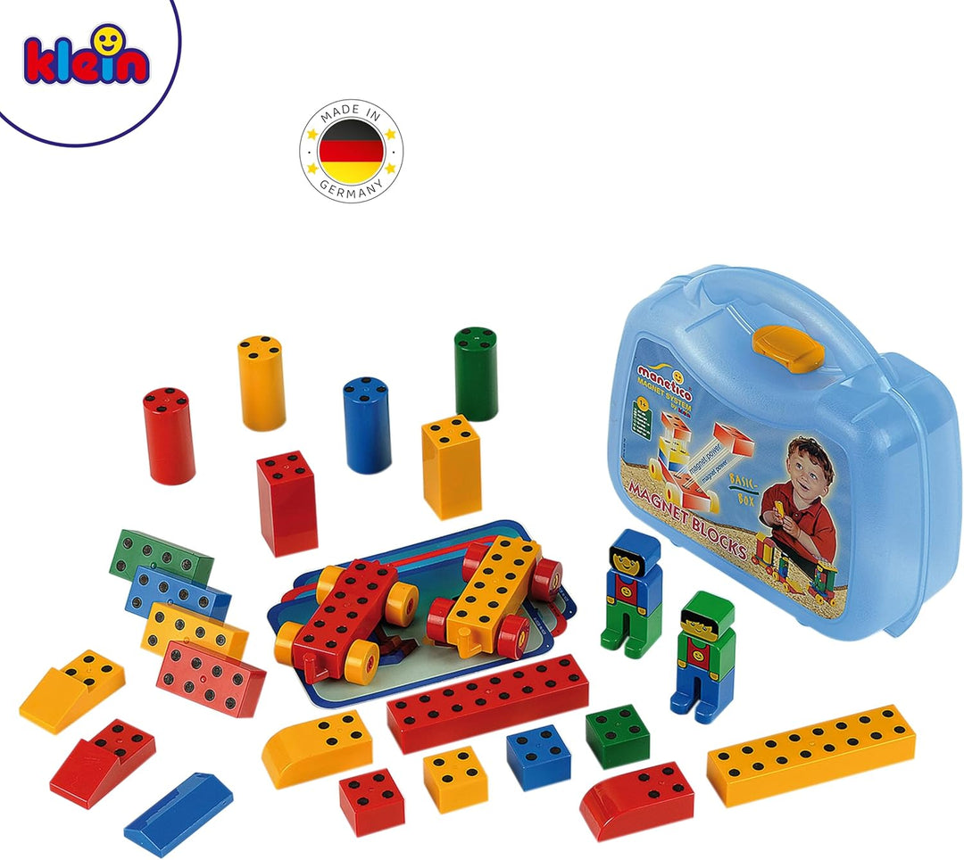 Theo Klein 635 Manetico Basic-Box, mittel | 25 Verschiedene Bunte Magnet-Bausteine | 6 Karten mit Ba