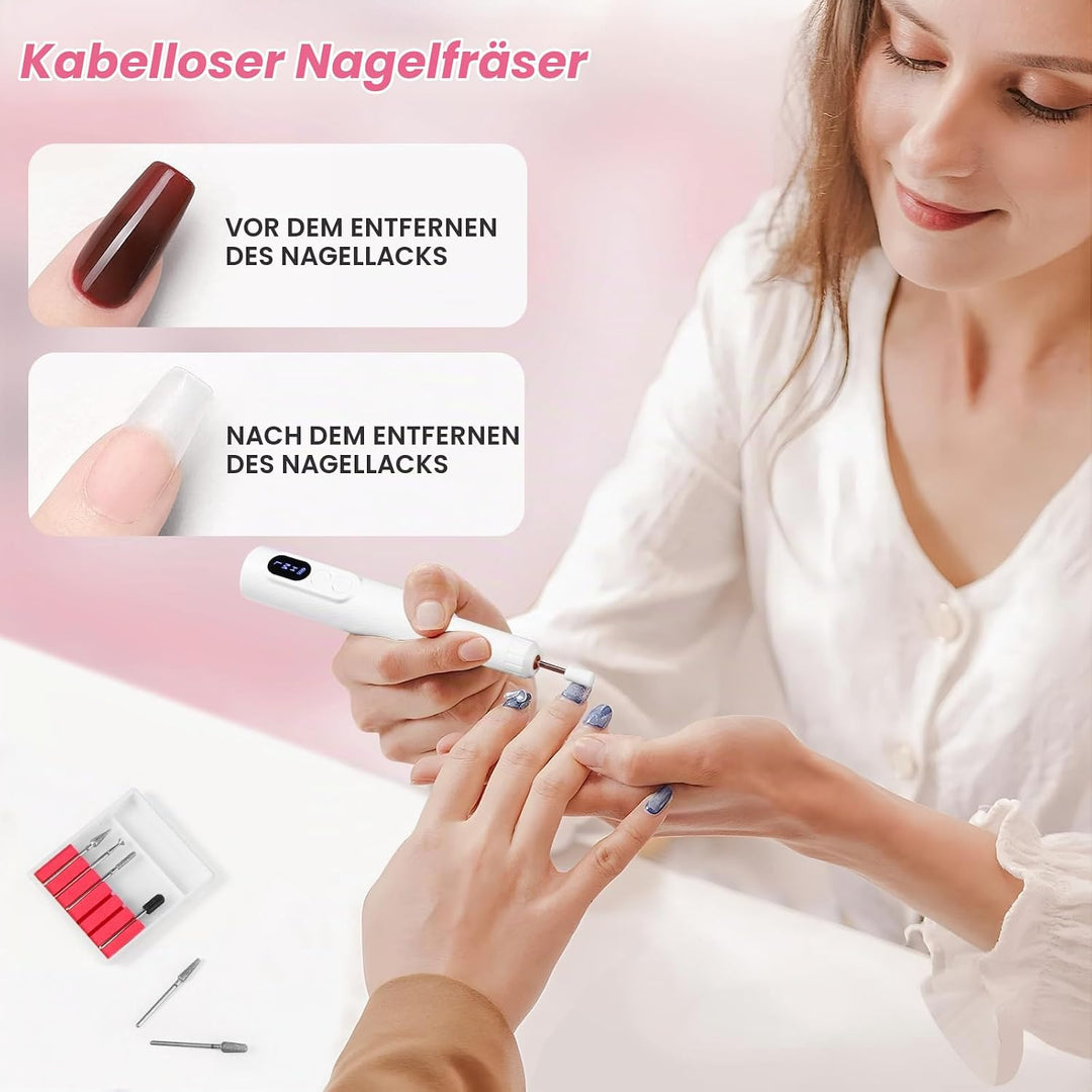 Brencco Professionelle Kabellose Nagelfräser,12 in 1 Fräser für Gelnägel 18000 u/min,8 Bohrköpfe Hal