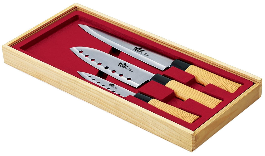Wellness & Care Messerset 3-teilig Nara im Asia Design mit Holzkasten, Rot