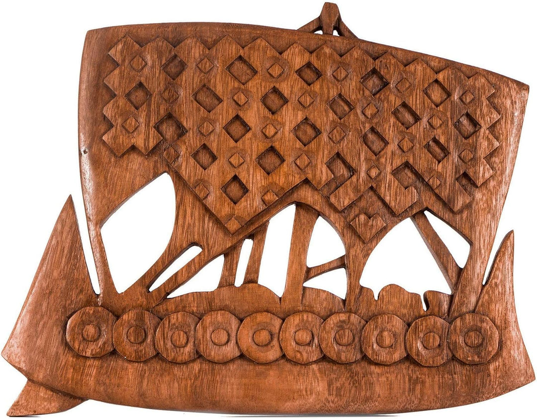 Windalf Handarbeit Wikingerboot NORTH 25 cm Vikings Wand Deko Wandrelief Holzdeko Nordmann Holz