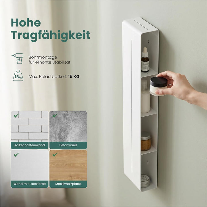 Mai &amp; Mai Duschregal mit 4 Ablagen, Duschablage schmal Regal Weiss | Wandregal zum Bohren, Badezimme