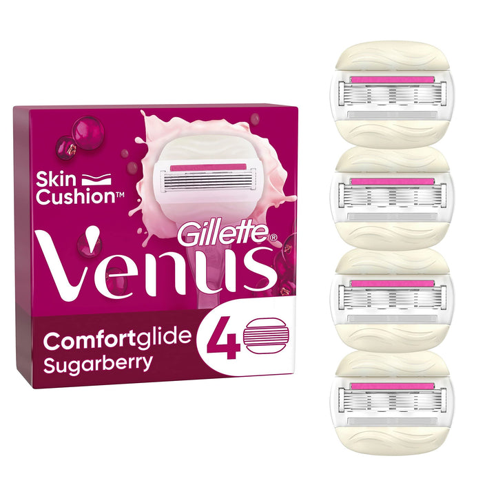 Gillette Venus Comfortglide Sugarberry Rasierklingen Damen, 4 Ersatzklingen für Damenrasierer 4 Suga