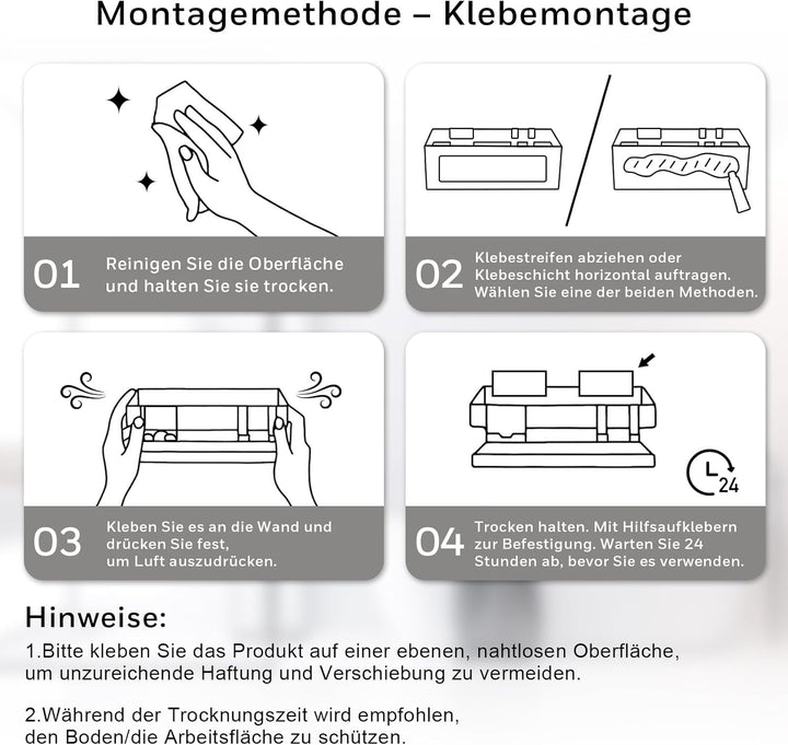 Duschregal Ohne Bohren – Badablage (23 x 10 x 8 cm) mit zwei Haken und Rasiererhalter, zwei Montagem