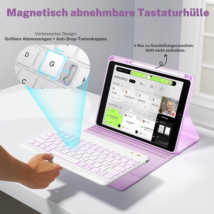 OYEEICE Hülle mit Tastatur für iPad 9/8 /7 Generation 10,2 Zoll, Vergrösserte Anti-Falloff Tastenkap