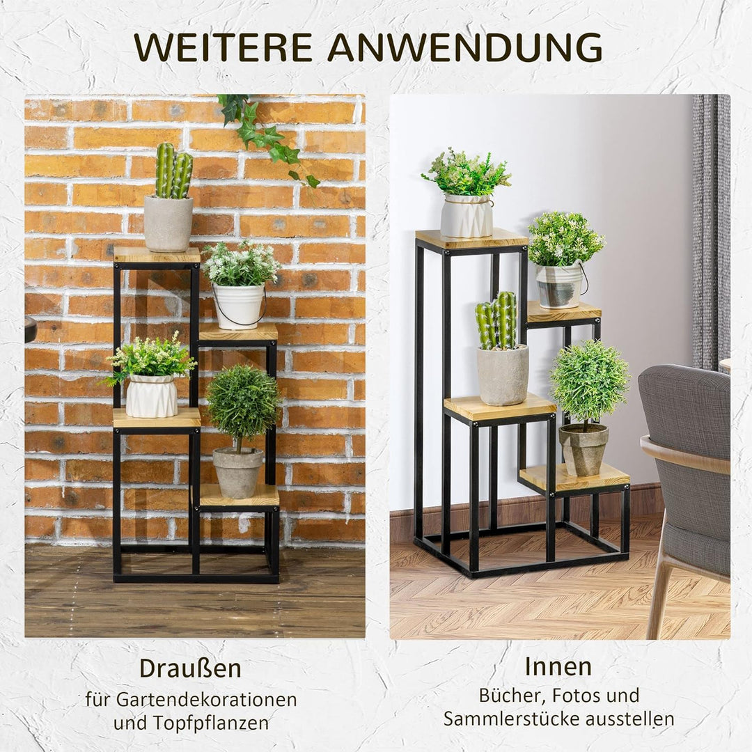 Outsunny Pflanzenregal, mehrstöckiger Pflanzenständer, Blumentreppe mit 4 Ebenen, für Garten und Bal