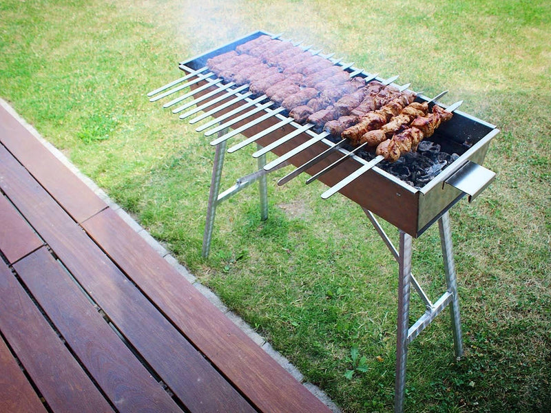 Schaschlikgrill 80x30cm V2A Edelstahl Mangal Klappbar Handarbeit Holzkohlegrill Mangal шашлычница ма