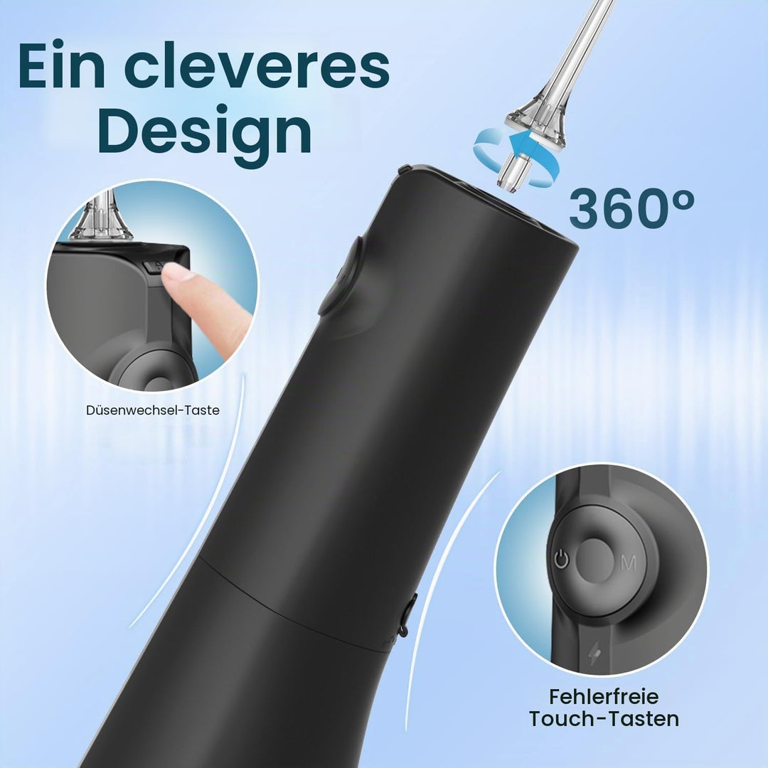 Munddusche, tragbar, Wasserfloss, Munddusche 5 Modi und 8 Düsen, Tank 300 ml, USB aufgeladen, wasser