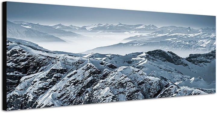 Paul Sinus Art Panoramabild auf Leinwand und Keilrahmen 150x50cm Alpen Gebirge Bergspitzen Schnee EI