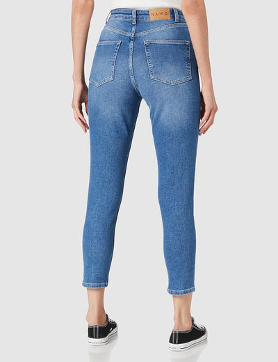 NA-KD Damen Comfort Mom Jeans 36 Mittelblau, 36 Mittelblau