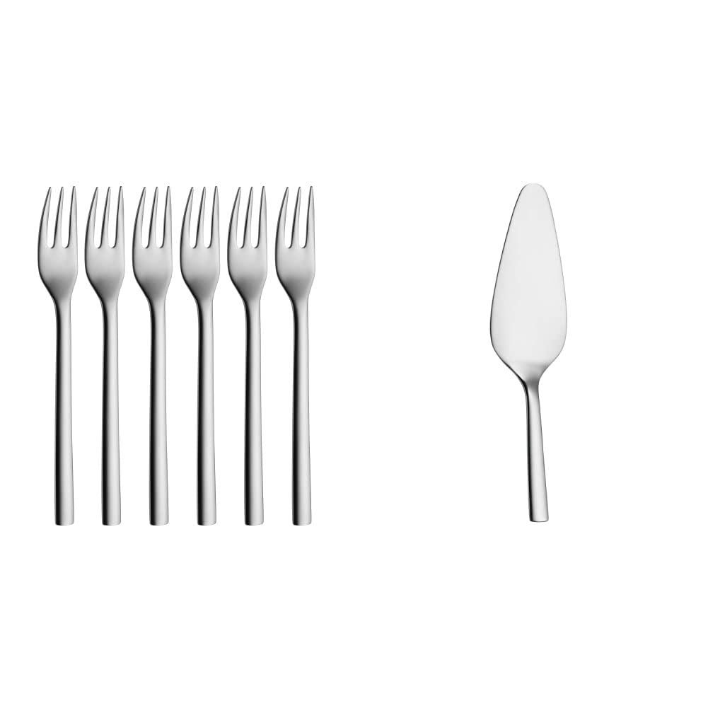 WMF Nuova Kuchengabel, Set 6-teilig, Cromargan Edelstahl poliert, L 16 cm &amp; Nuova Kuchenheber Torten