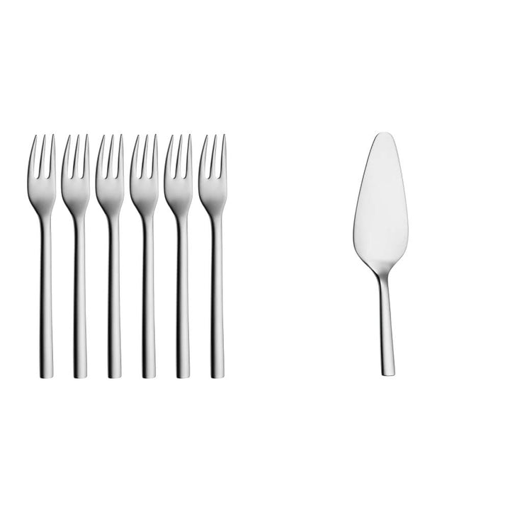 WMF Nuova Kuchengabel, Set 6-teilig, Cromargan Edelstahl poliert, L 16 cm &amp; Nuova Kuchenheber Torten