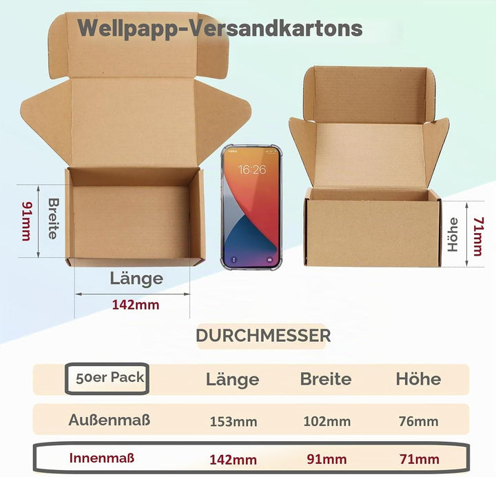 HORLIMER 50 Stück Versandkartons Kleine Kartons Boxen, Faltkarton Verpackungskartons für Warensendun