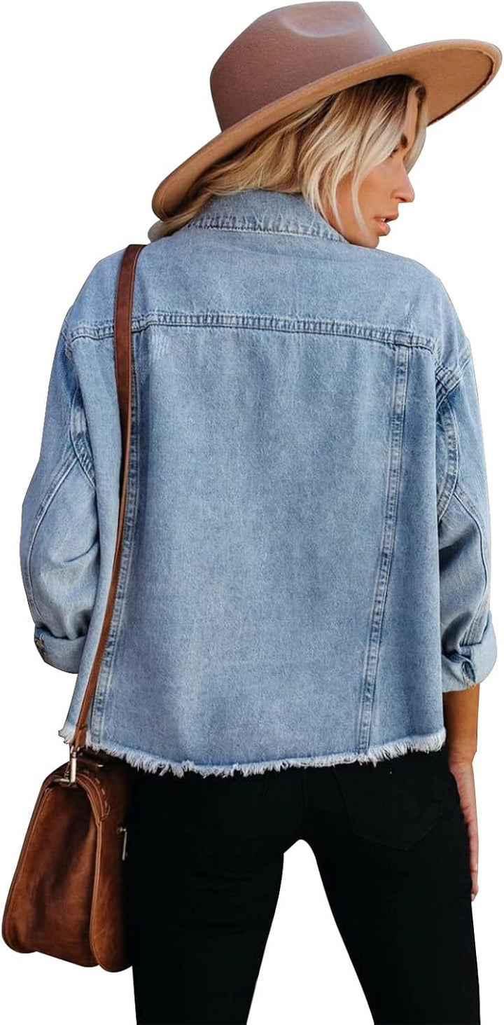 JayscreateEU Female Jeansjacke Kurze jacke Denim Jean Mantel Outwear Lange Ärmel Damen Jeansjacke mi