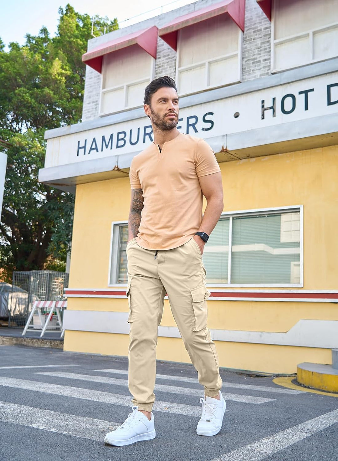 Elegancity Cargohose Herren Lang Casual Jogginghose Stretch Chino Hose Regular Fit Cargo Hose Elasti