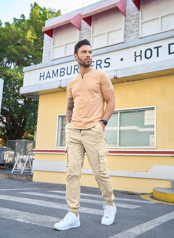Elegancity Cargohose Herren Lang Casual Jogginghose Stretch Chino Hose Regular Fit Cargo Hose Elasti