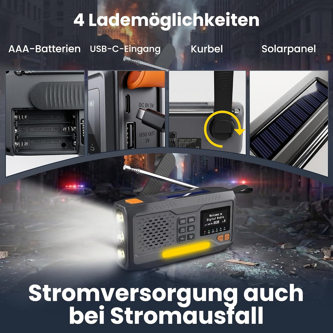 Extralink Kurbelradio Notfallradio mit Solar & Kurbel, Ladefunktion 4500 mAh, FM & DAB Radio mit Blu