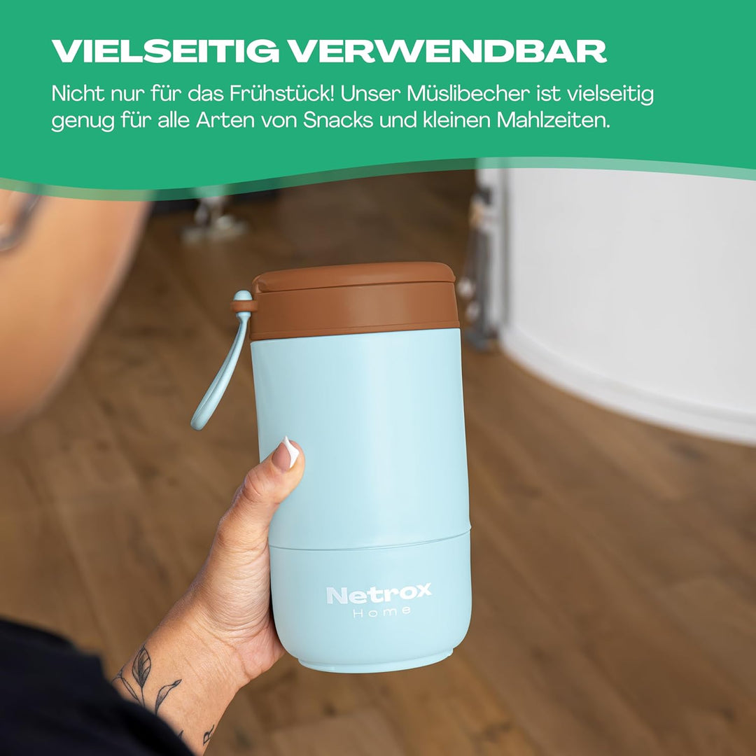 NetroxHome - Müslibecher To Go mit Löffel, Auslaufsicherer Joghurtbecher To Go aus Edelstahl, Lunchb