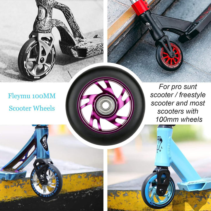 2 Stück Pro Stunt Scooter Rollen 100mm, Stunt Scooter Räder with ABEC-9 Bearings, Thickened PVC Repl