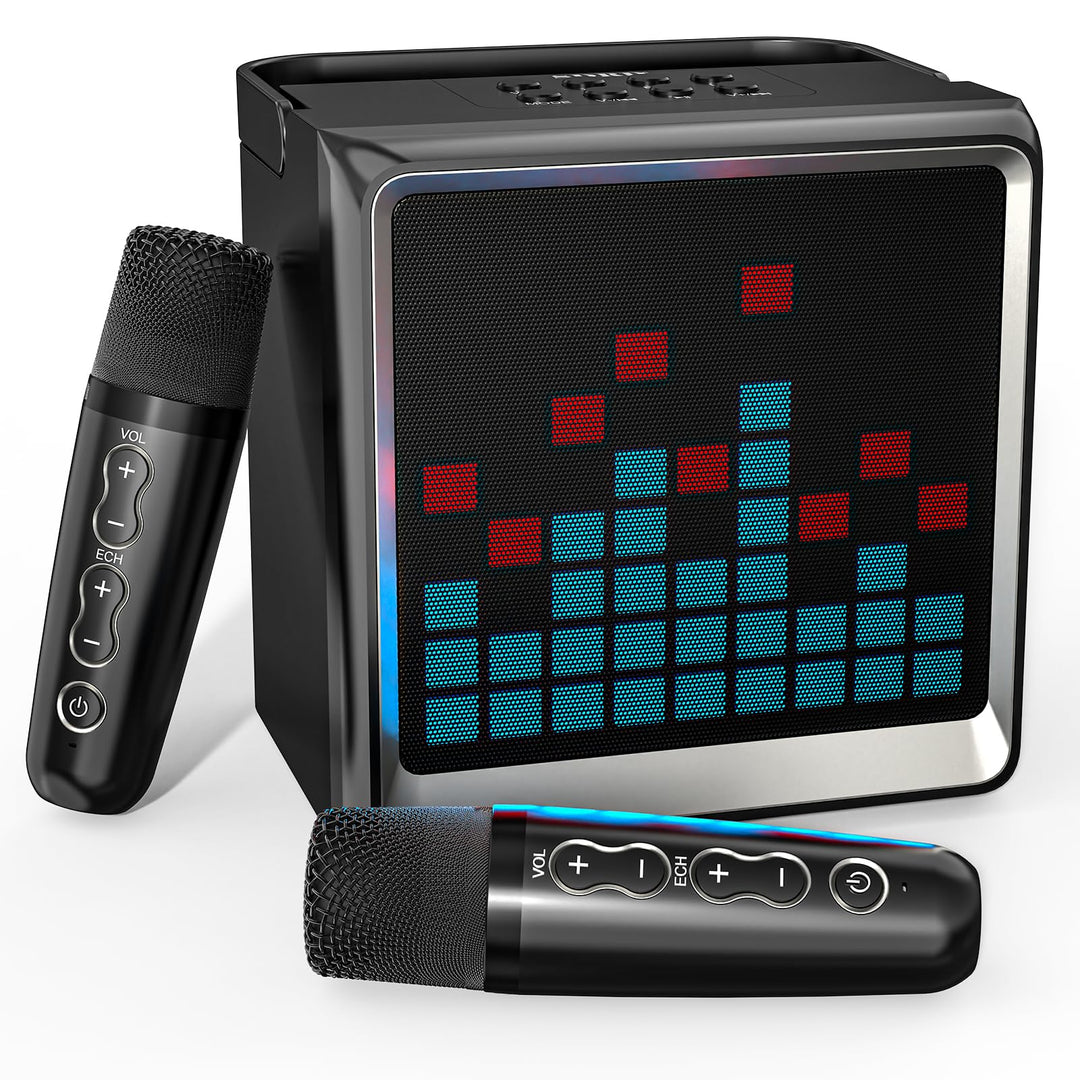 Karaoke-Maschine für Kinder und Erwachsene,tragbarer Bluetooth-Lautsprecher mit 2 drahtlosen Mikrofo