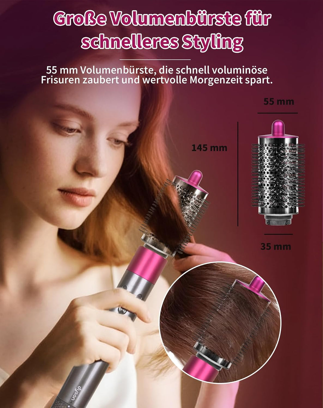 Verbesserte grosse, runde Volumenbürste für Dyson für Airwrap Aufsätze HS01 HS05, Volumenaufsatzbürs