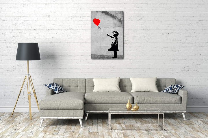 Printed Paintings Leinwand (70x100cm): Banksy - Balloon Girl Mädchen mit Luftballon hochkant GRAF 70
